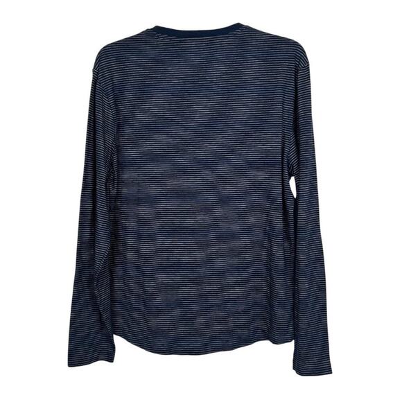 Original Penguin Striped Long Sleeve Henley Shirt Navy Blue Cotton Blend Mens Si - Picture 3 of 8